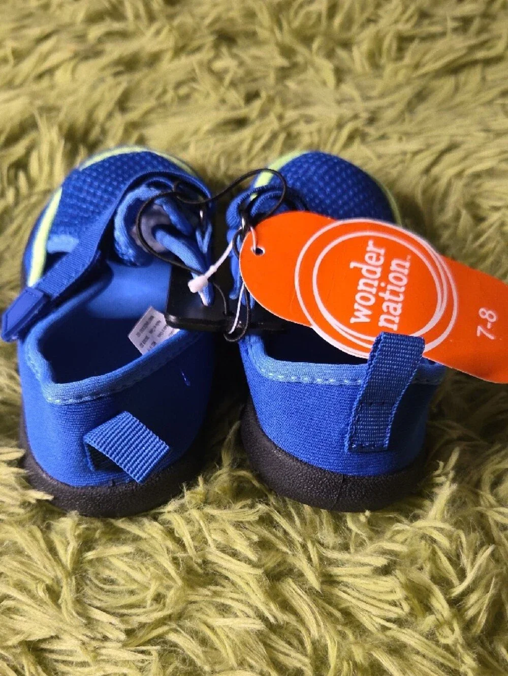 wonder nation Blue Mesh Water Shoes with Lime Accent